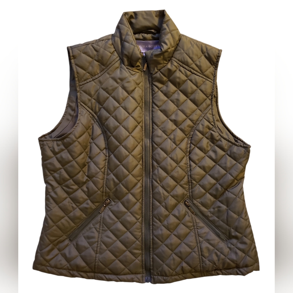 Laura Scott Olive Quilted Vest